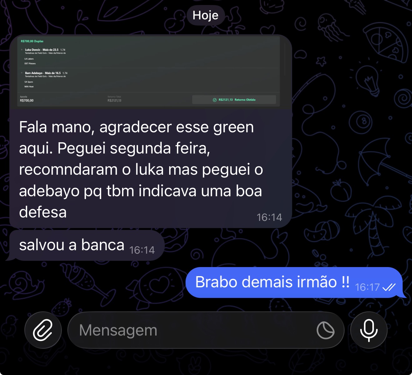 Print de mensagem real de assinante